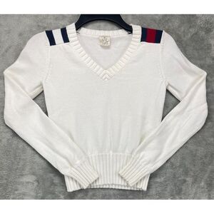 Tommy Jeans VTG Women's Tennis Sweater Small White V Neck‎ Made In Japan Cotton